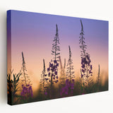 Stretched canvas wall art showcasing a vibrant fireweed botanical design, featuring rich colors and intricate details, perfect for nature-inspired decor.