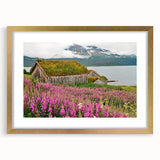 Botanical wall art featuring a vibrant fireweed design in a gold frame with a mat, perfect for adding elegance to home decor. Ideal for nature enthusiasts.