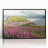 Framed wall art featuring a vibrant botanical fireweed design in acrylic with a sleek black frame, perfect for home decor. Ideal for nature lovers and modern interiors.