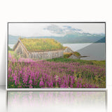 Framed wall art featuring a botanical fireweed design in vibrant colors, displayed in a sleek white frame. Ideal for adding a touch of nature to home decor.