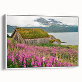 Framed botanical wall art showcasing a vibrant fireweed design, displayed in a sleek white frame, perfect for enhancing modern interior decor.