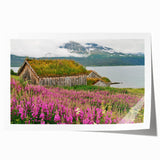 Vibrant botanical wall art print featuring fireweed flowers in rich pink and green hues, rolled and ready for display, perfect for nature-inspired decor.