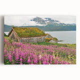Vibrant stretched canvas wall art featuring a detailed botanical design of fireweed flowers, showcasing rich colors and intricate details, perfect for home decor.