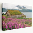 Stretched canvas wall art featuring a botanical fireweed design, showcasing vibrant pink and green hues, ideal for home decor and nature enthusiasts.