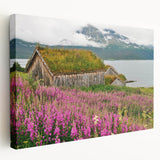 Stretched canvas wall art featuring a botanical fireweed design, showcasing vibrant pink and green hues, ideal for home decor and nature enthusiasts.