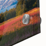 Close-up of a vibrant fireweed floral design printed on acrylic glass, showcasing intricate details and vivid colors, perfect for enhancing modern home decor. This botanical wall art piece adds a natural touch to any room, ideal for nature lovers and art enthusiasts.