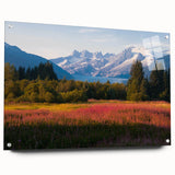 Side view of a floral wall art collection featuring a botanical fireweed design, displayed in an acrylic glass frame with pins, showcasing vibrant colors and intricate details, perfect for home decor.