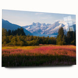 Side view of a botanical wall art piece showcasing vibrant fireweed flowers, printed on acrylic glass, perfect for adding a touch of nature to modern decor.