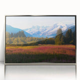 Framed wall art featuring a botanical fireweed design in vibrant colors, with a sleek silver frame enhancing the artwork's modern aesthetic, perfect for home decor.