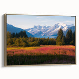Framed canvas wall art featuring a vibrant fireweed botanical design with gold accents, showcasing intricate floral details and a stylish side view for modern decor.