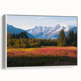 Framed wall art featuring a vibrant botanical fireweed design on canvas, with a white frame, showcasing detailed floral illustrations ideal for home decor.