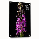 Acrylic glass wall art collection showcasing an intricate fireweed botanical design, mounted with pins for a modern display. The vibrant colors and fine details highlight the natural beauty, perfect for home decor enthusiasts.
