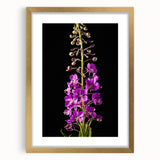 Framed botanical wall art featuring vibrant fireweed flowers set against a gold mat, perfect for home decor. The design adds a touch of nature-inspired elegance.
