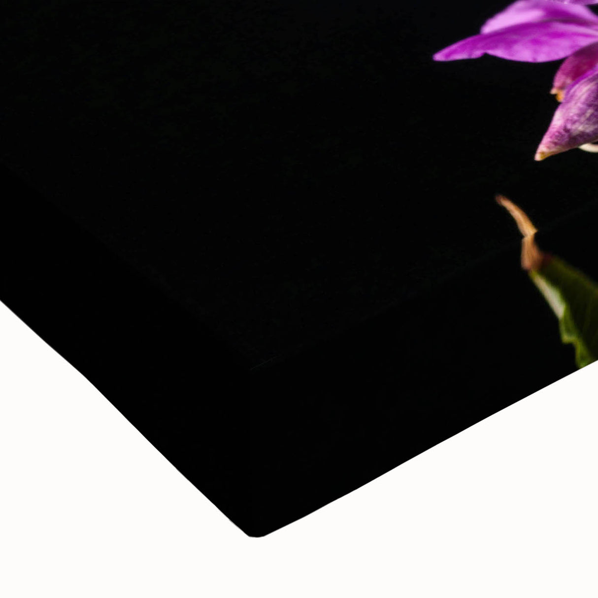 Close-up of a botanical wall art design featuring vibrant fireweed flowers on stretched canvas, showcasing intricate details and vivid colors ideal for home decor.