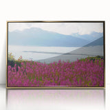 Framed botanical wall art featuring vibrant fireweed design in gold-accented acrylic, perfect for adding a pop of color to modern home decor.