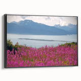 Framed canvas wall art displaying a vibrant, botanical fireweed design, featuring a black frame and a side view showcasing its depth and texture, ideal for home decor.