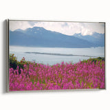 Framed canvas wall art showcasing a botanical fireweed design in vibrant colors, elegantly presented with a silver frame. Ideal for enhancing home decor.
