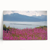Vibrant botanical wall art featuring a fireweed design on stretched canvas, showcasing rich colors and intricate details, perfect for home decor.