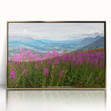 Framed wall art featuring a botanical design of vibrant fireweed against a gold-acrylic background, perfect for adding a touch of nature-inspired elegance to home decor.