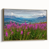 Framed botanical wall art showcasing a fireweed design in vibrant colors, set against a gold frame, perfect for adding a touch of nature to home decor.