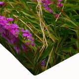 Close-up view of vibrant fireweed floral design on stretched canvas wall art, showcasing intricate details and rich colors, perfect for home decor.