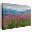 Stretched canvas wall art showcasing a vibrant botanical design of fireweed flowers, highlighting rich colors and intricate details, perfect for home décor.