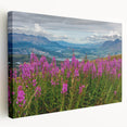 Stretched canvas wall art showcasing a vibrant botanical design of fireweed flowers, highlighting rich colors and intricate details, perfect for home décor.