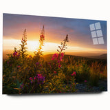 Acrylic glass wall art showcasing a vibrant fireweed botanical design, elegantly displayed in a side view, perfect for modern home decor.