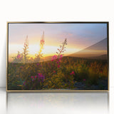 Framed wall art featuring a vibrant botanical fireweed design in gold-accented acrylic, showcasing intricate floral details, perfect for home decor.