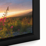 Close-up of a framed botanical wall art featuring vibrant pink fireweed flowers against a soft green background, perfect for nature-themed decor. Ideal for enhancing home aesthetics or as a thoughtful gift for plant lovers.