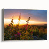Framed wall art featuring a botanical fireweed design, showcasing vibrant colors and intricate details, set against a sleek silver frame for modern decor.