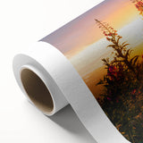 Botanical wall art featuring vibrant fireweed flowers in vivid shades of pink and green, printed on high-quality rolled canvas for home decor.