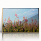 Framed botanical wall art featuring vibrant fireweed design in gold-acrylic frame, perfect for adding a touch of nature-inspired elegance to home decor.