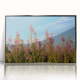 Framed wall art featuring a botanical fireweed design in vibrant colors, set in an elegant silver frame, perfect for enhancing home decor with a natural theme.