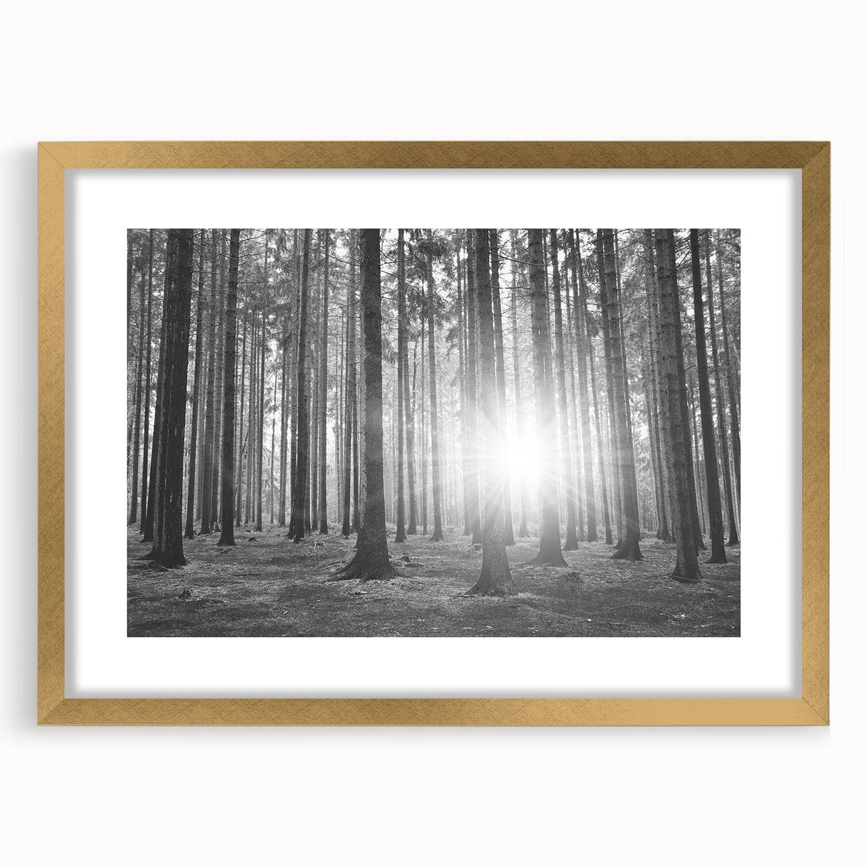 Botanical forest wall art featuring vibrant flowers and trees in a gold frame with a mat, perfect for adding a touch of nature-inspired elegance to home decor.