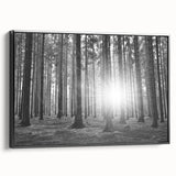 Framed wall art featuring a botanical forest design with vibrant flowers and trees, showcased in a sleek black frame, ideal for enhancing home decor.