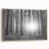Framed wall art featuring a botanical forest design with vibrant flowers and trees, set against a gold frame, showcasing an elegant side view. Ideal for home decor.