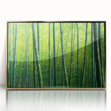 Framed wall art featuring a botanical forest design with vibrant flowers and trees, highlighted with a gold acrylic front, perfect for home decor.