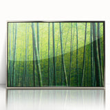 Framed wall art showcasing a botanical forest design with vibrant flowers and trees, presented in a sleek silver frame, perfect for home decor.