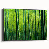 Framed canvas wall art showcasing a botanical forest design with vibrant flowers and trees, featuring a sleek black frame and side view display for contemporary decor.