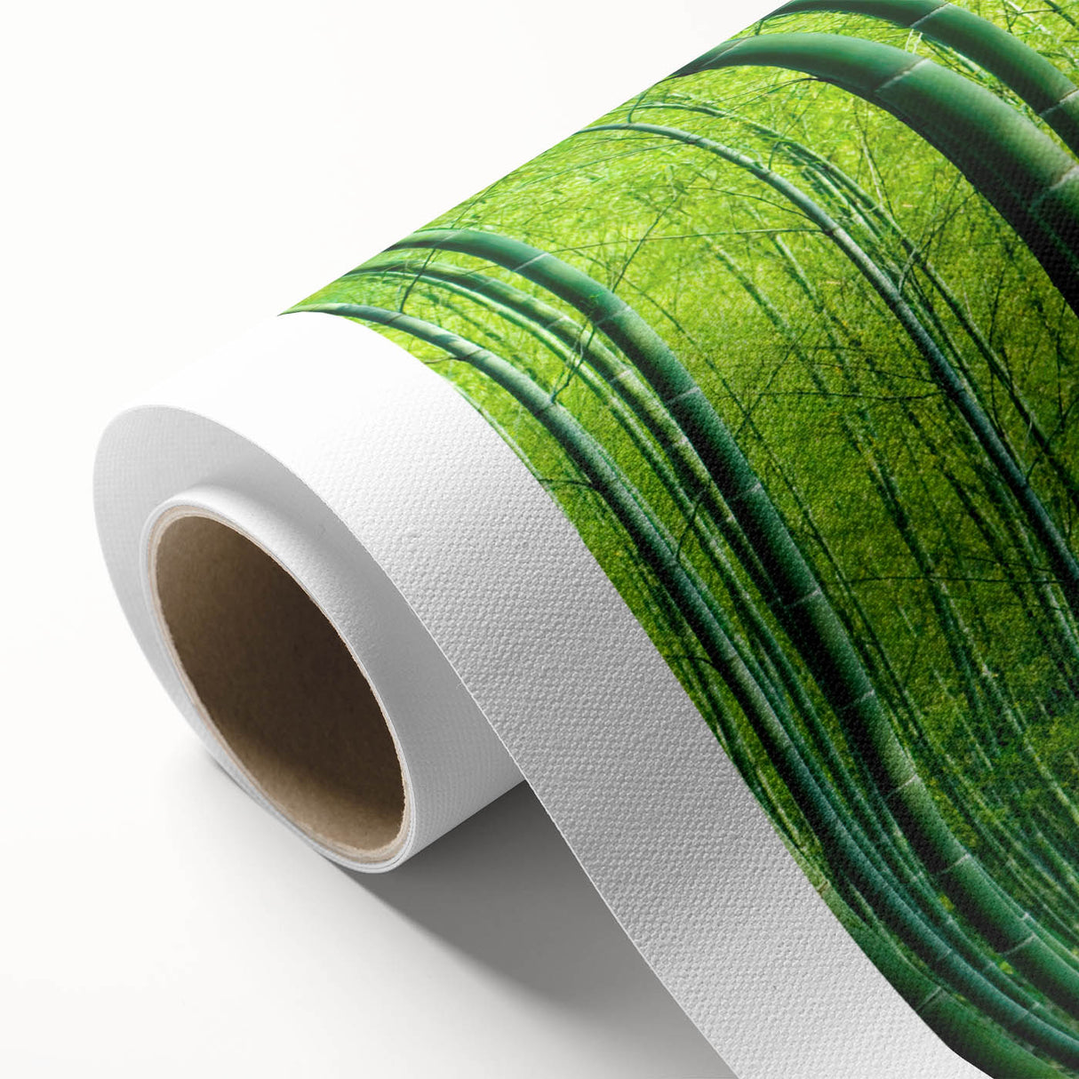 Vibrant rolled canvas showcasing a botanical forest design, featuring lush green trees and colorful flowers, ideal for home decor in natural settings.