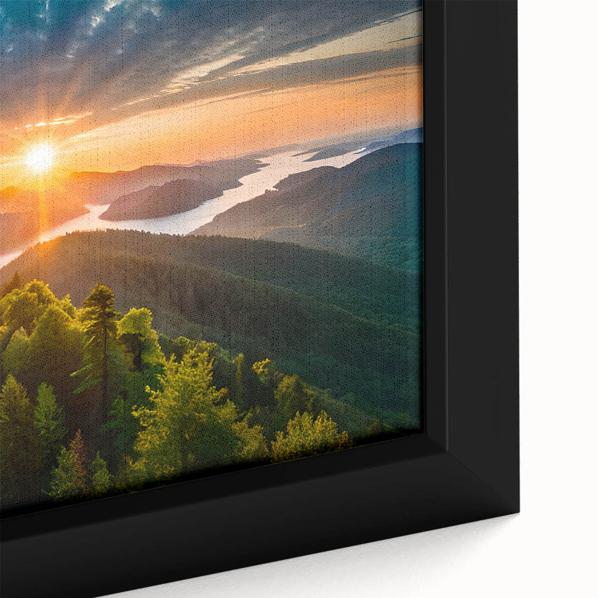 Framed botanical wall art featuring a close-up of colorful flowers and forest trees, showcasing intricate details and vibrant hues, perfect for nature enthusiasts.