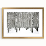 Framed botanical wall art featuring a vibrant forest tree design in gold accents, perfect for home decor. Displayed in a stylish mat for an elegant finish.