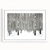 Botanical forest wall art design featuring vibrant flowers and trees, framed with a white mat for an elegant display. Perfect for nature-inspired home decor.