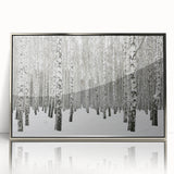 Framed wall art print showcasing a vibrant botanical forest design with colorful flowers and trees, set in a sleek silver frame, perfect for home decor.