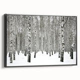 Framed canvas wall art showcasing a vibrant floral design with botanical forest trees, set against a sleek black frame, ideal for modern home decor.