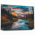 Acrylic glass wall art showcasing a botanical forest design with colorful flowers and trees, presented in a side view with decorative pins for an elegant display.