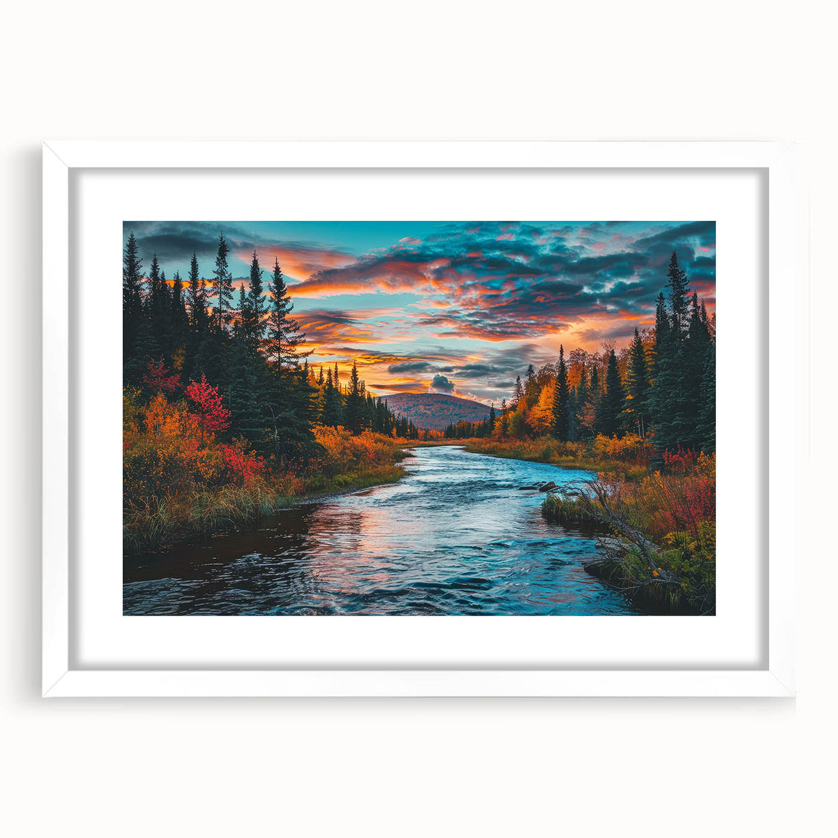 Botanical forest wall art collection featuring vibrant flower and tree designs in a white frame with mat, ideal for enhancing home décor with nature-inspired aesthetics.
