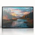 Framed wall art depicting a botanical forest design with vibrant flowers and trees, featuring a sleek black frame, ideal for home decor enhancement.