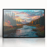 Framed wall art depicting a botanical forest design with vibrant flowers and trees, featuring a sleek black frame, ideal for home decor enhancement.